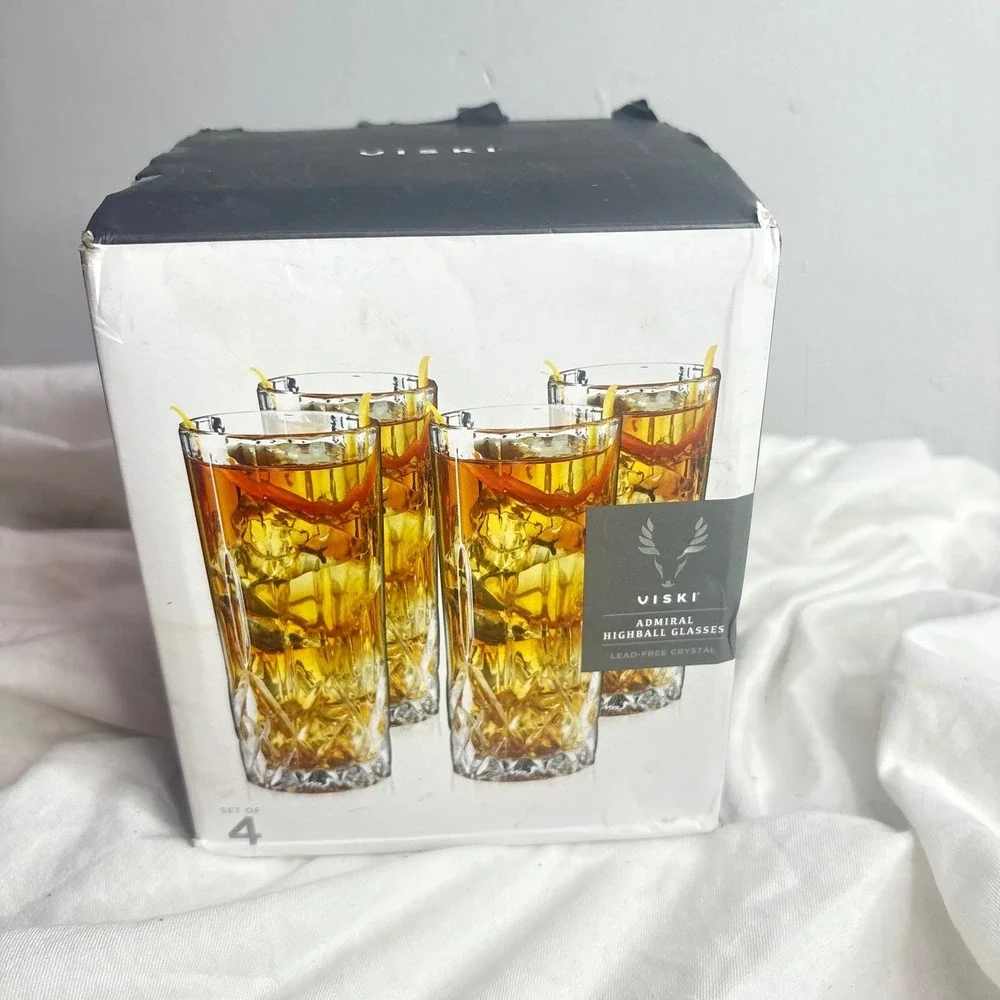 Viski Admiral Highball Glasses Set of 4 Lead-Free Crystal 9 Oz Cocktail